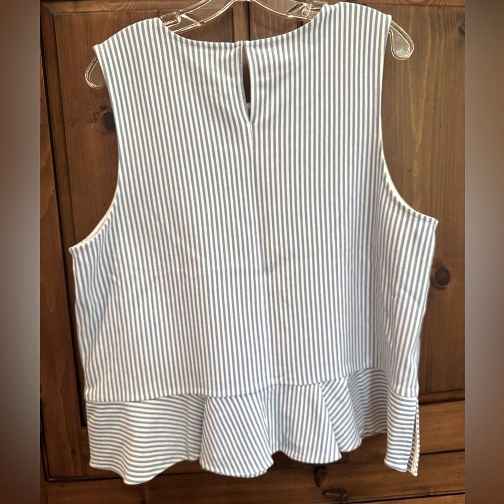 Ann Taylor XL blue/white striped lightweight jersey sleeveless peplum top. EUC - Picture 2 of 10